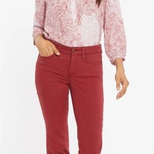 NYDJ SIZE 8 Marilyn Straight lift tuck technology straight leg red jeans denim